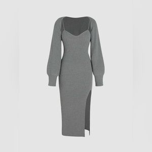 Solid Knitted Cami Split Midi Dress & Crop Top